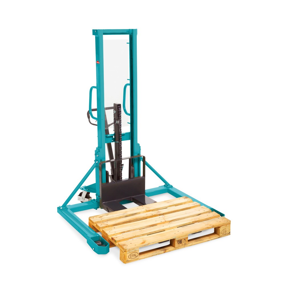 Obraz produktu: Hydrauliczny wózek widłowy z szerokim rozstawem ramion podporowych Ameise® PSM 1.0 Wide-tread z masztem pojedynczym, wysokość podnoszenia 1600 mm, udźwig 1000 kg