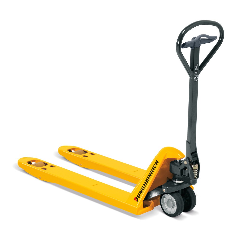 Obraz produktu: Ręczny wózek paletowy Jungheinrich AM 22 z hamulcem jezdnym i postojowym, udźwig 2200 kg, długość wideł 1150 mm, pełna guma/poliuretan