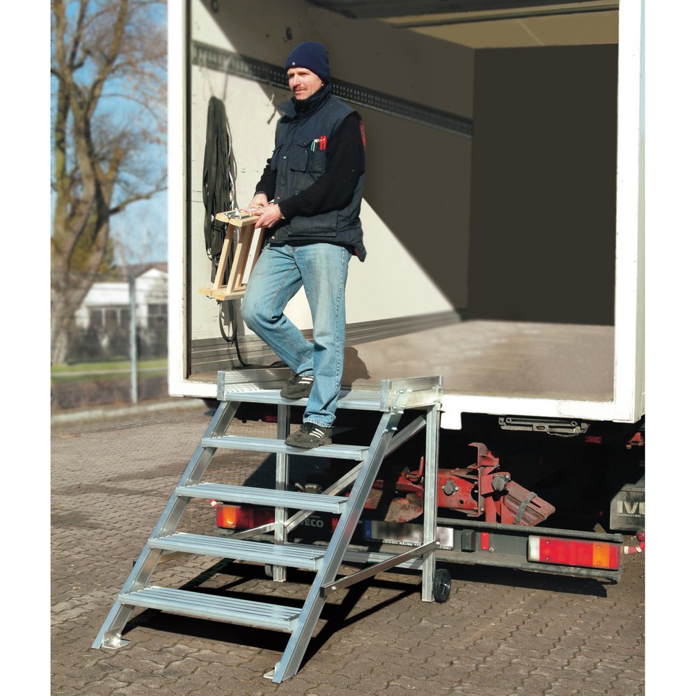 Obraz produktu: Schody z podestem KRAUSE®, jezdne, szerokość stopnia 800 mm, wysokość stania 0,40 m
