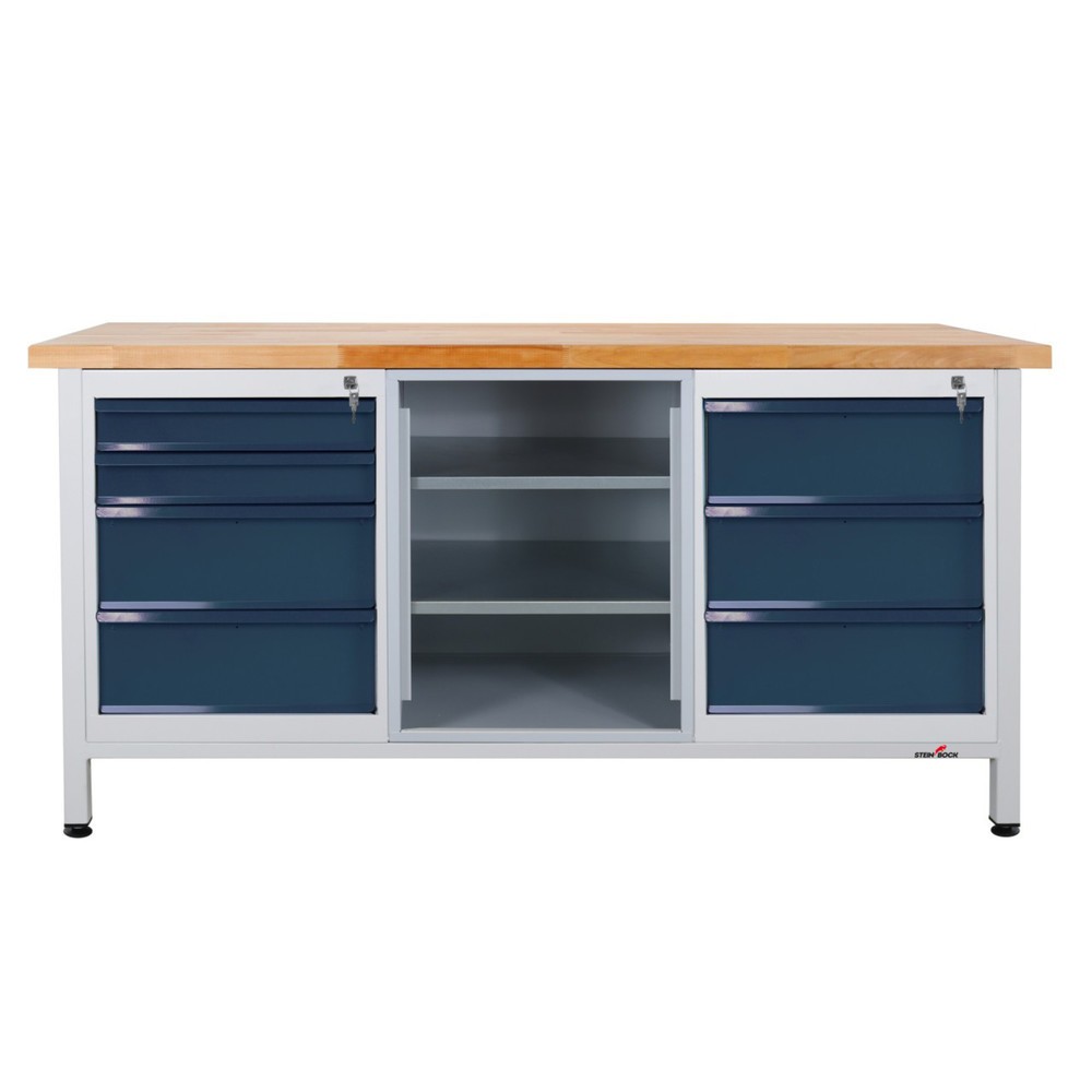 Obraz produktu: Ława warsztatowa Steinbock® Extra, 7 x szuflada, 1 x sekcja regału, udźwig 500 kg, wys. x szer. x gł. 840 x 1700 x 600 mm, RAL 7035/7016
