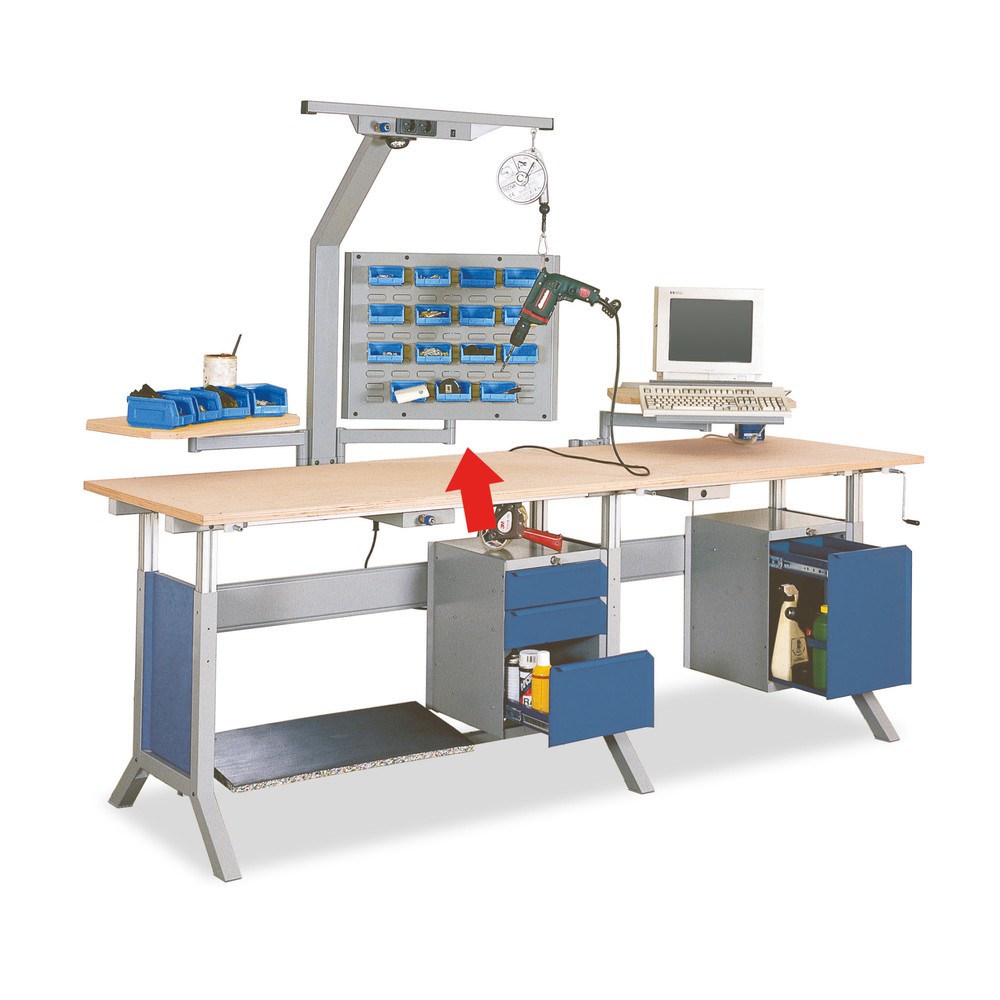 Obraz produktu: Ramię obrotowe z połączeniem ścian perforowanych oraz szczelinowych do stołu roboczego Bedrunka+Hirth, szer. x gł. 600 x 40 mm