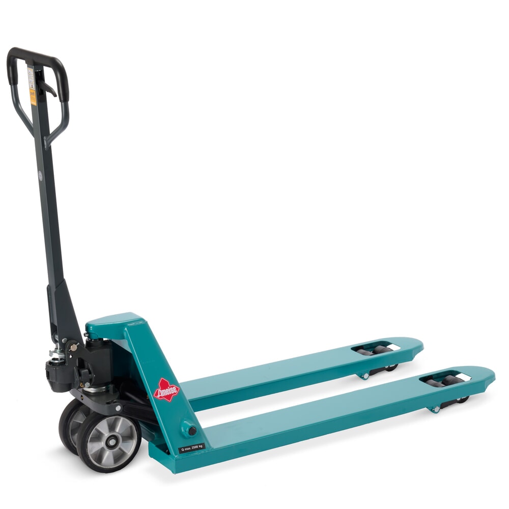 Obraz produktu: Ręczny wózek paletowy Ameise® PTM 2.5 z szybkim unoszeniem, udźwig 2500 kg, długość wideł 1150 mm, guma/poliuretan, podwójne rolki