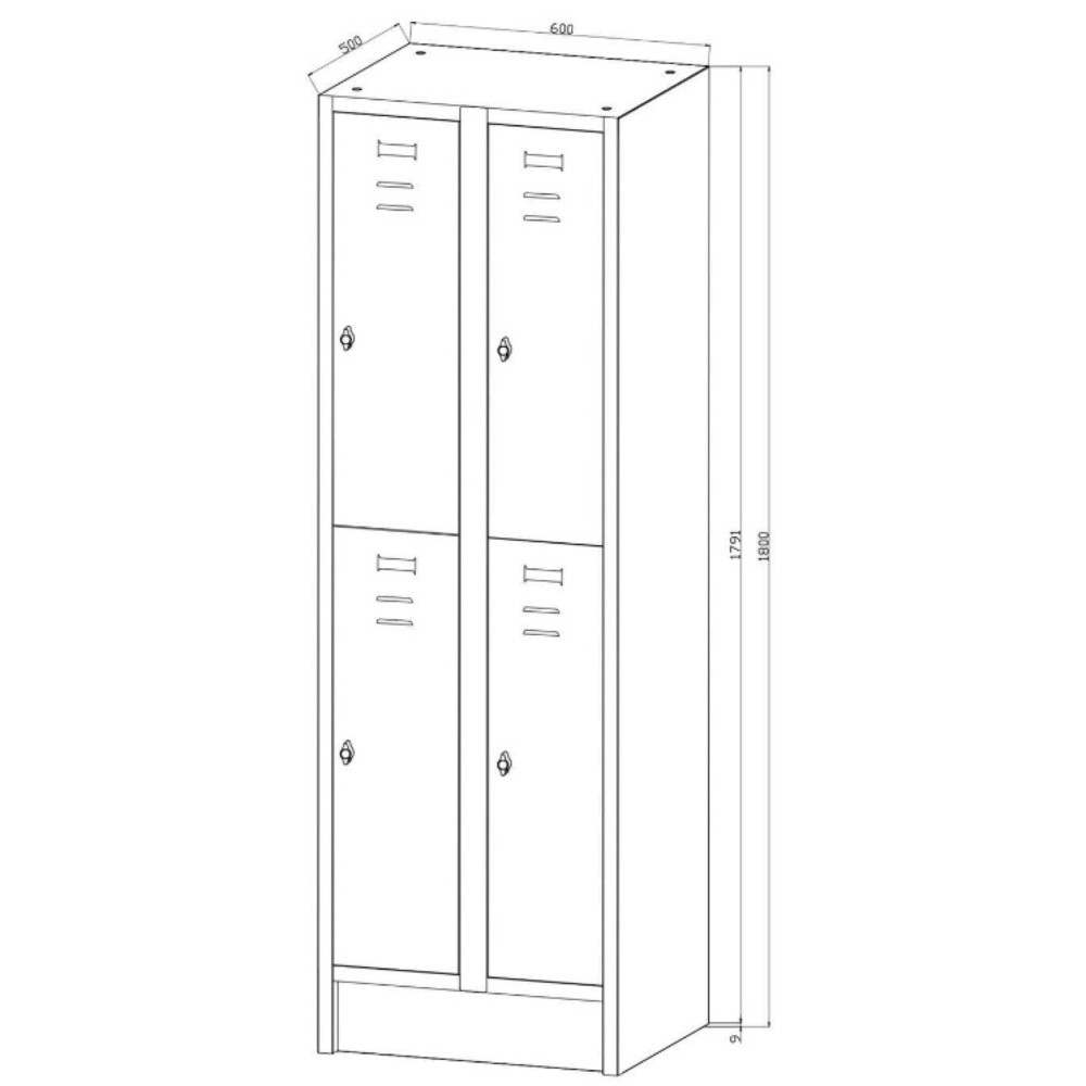 Zdjęcie produktu nr 3: Szafa garderobiana z ławką HEMMDAL HG-SB-2, zamek z ryglem obrotowym, 2 poziomy, 4 komory, wys. x szer. x gł. 1800 x 600 x 500 mm, kolor jasnoszary