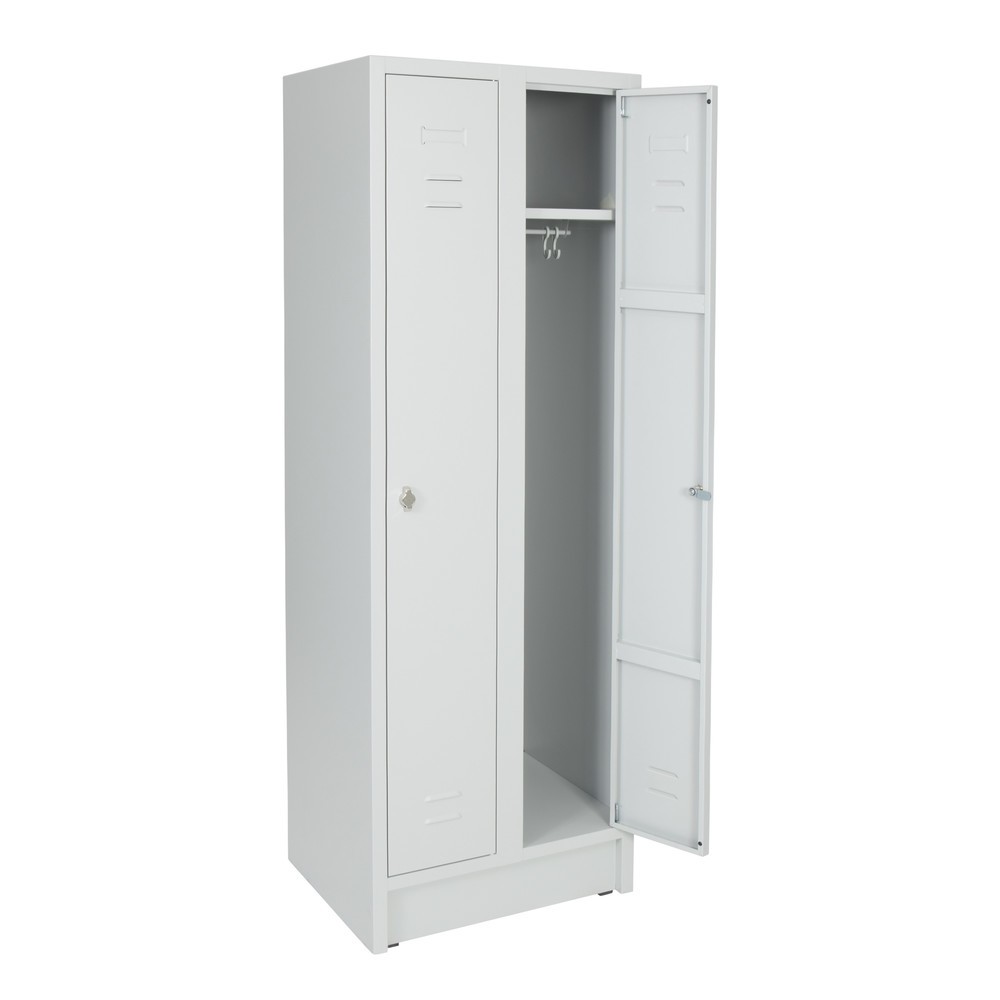 Obraz produktu: Szafa garderobiana z ławką HEMMDAL HG-SB-1, zamek z ryglem obrotowym, 2 komory, wys. x szer. x gł. 1800 x 600 x 500 mm, kolor jasnoszary