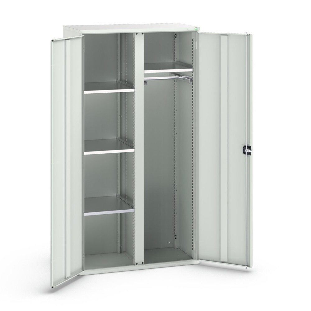 Obraz produktu: Szafa z drzwiami skrzydłowymi bott verso, z 4 półkami oraz 1 wieszakiem na ubrania, szer. x gł. x wys.: 1 050 x 550 x 2 000 mm