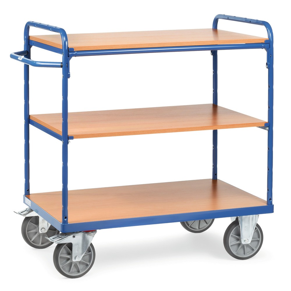 Obraz produktu: Wózek piętrowy fetra®, z drewnianymi półkami, 3 poz. po 850 x 500 mm, wysokość 1111 mm